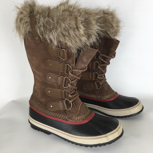 Sorel Joan of Arctic Snow Boots Waterproof Black Leather Women’s Sz 9 Fur Trim - Picture 3 of 15